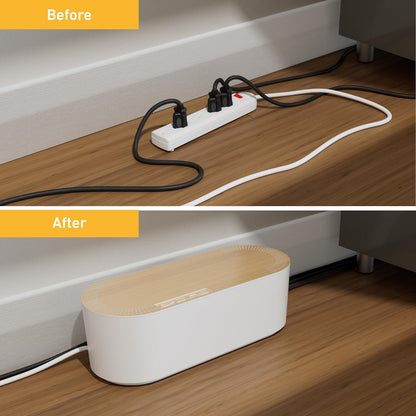 D-Line Cable Management Box, Power Strip Cover, Floor Outlet Hider, Desk Cord Organizer, Hide Extension Leads, 12.75" (L) x 5" (W) x 4.5" (H), for use with Power Strips up to 10.5in (L) - Small, Black