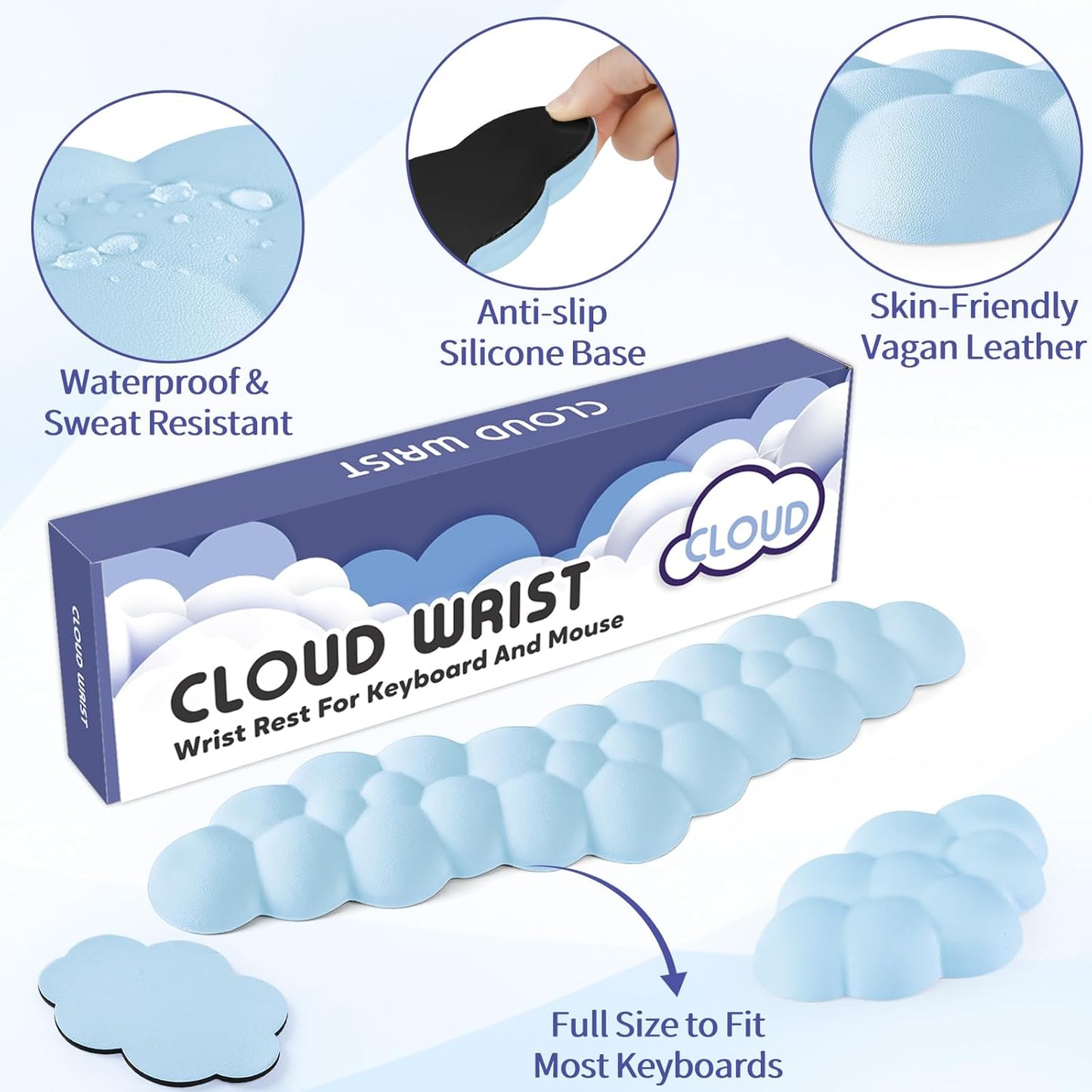 Sushret Cloud Wrist Rest for Keyboard and Mouse, Memory Foam PU Leather Keyboard Wrist Rest with Ergonomic Support, Non-Slip Base, Cute Arm Rest Pad & Palm Cushion, Office Desk Accessory, Purple