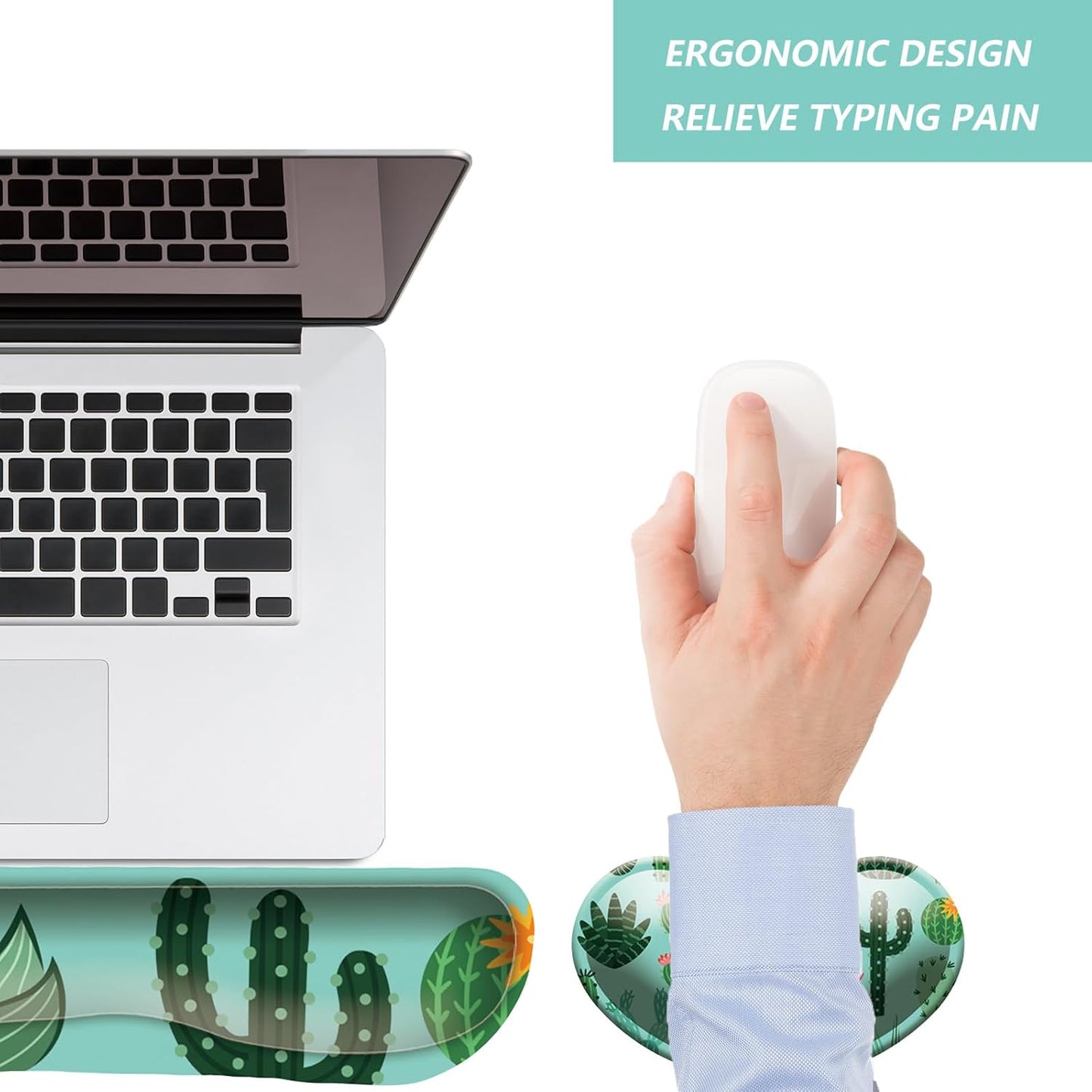 Keyboard Wrist Rest Mouse Wrist Support Set, Memory Foam Wrist Rest Pad for Computer Laptop Keyboard Mouse, Ergonomic Wrist Cushion Support for Typing Pain Relief, Gaming Home Office, Flowers Grass