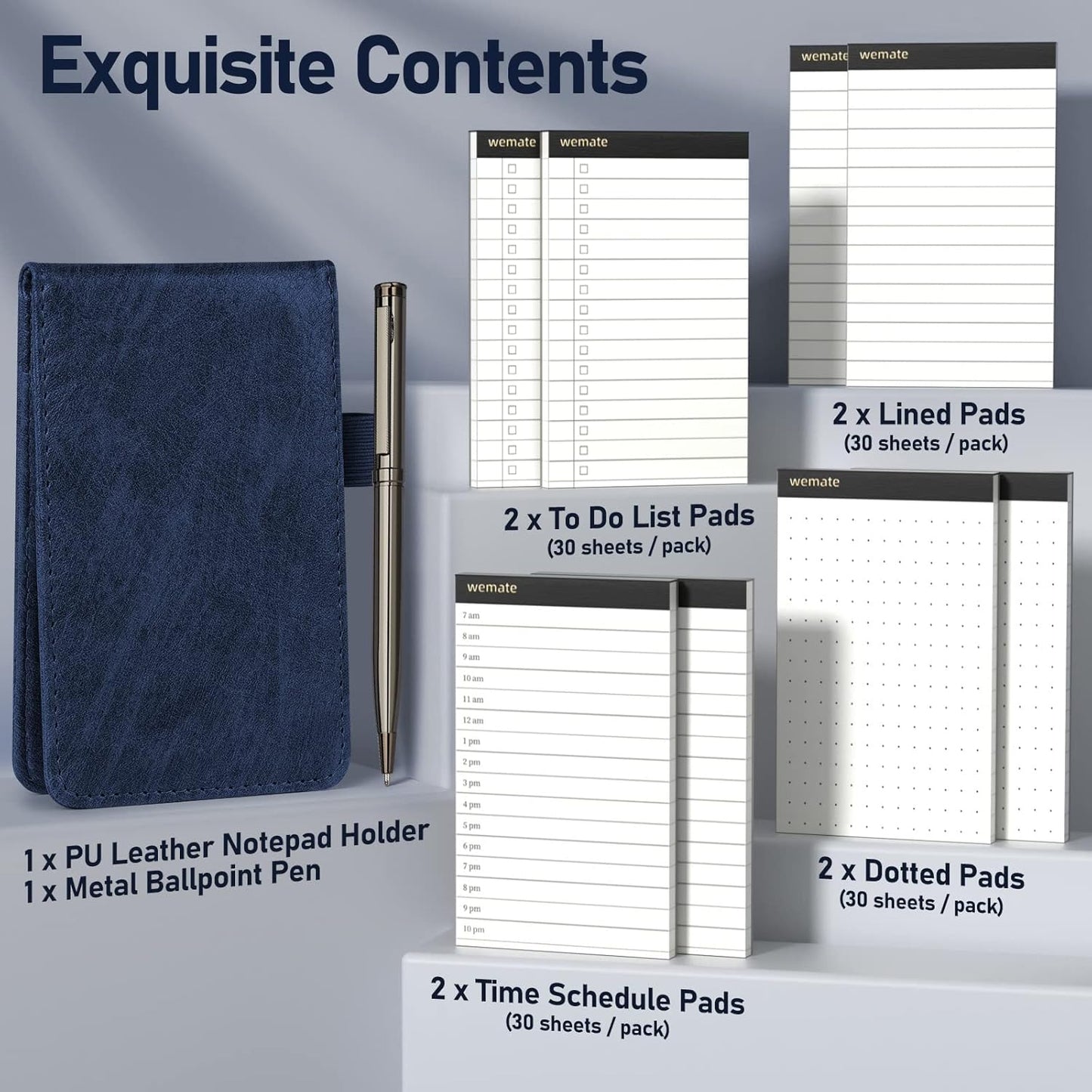 WEMATE 10 Pieces Notepad Holder Set Pocket Notebook - Included Mini Pocket Notepad Holder Set with 8 Memo Book Refills and Metal Pen for Meetings, Daily Records, and Notes 3 x 5 Inch (Brown)
