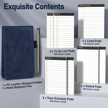 WEMATE 10 Pieces Notepad Holder Set Pocket Notebook - Included Mini Pocket Notepad Holder Set with 8 Memo Book Refills and Metal Pen for Meetings, Daily Records, and Notes 3 x 5 Inch (Brown)