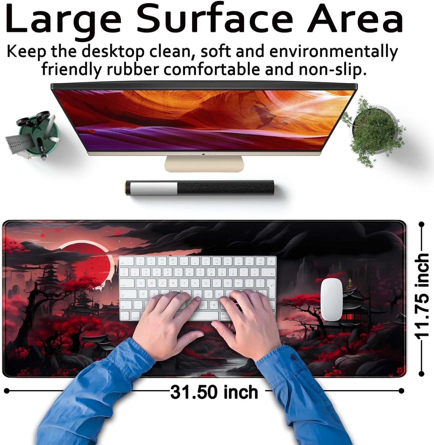 World Map Desk Mat Historical World Map Desk Pad Extra Large Computer Mouse Pad XL Black Topographic Mousepad Keyboard Pad for Desk Gaming Computer Laptop Office Non-Slip Desk Pad 31.5x11.8 in