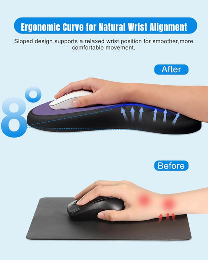 Ergonomic Mouse Pad with Wrist Rest, Slope Design Memory Foam Support, Smooth Lycra Surface, Non-Slip PU Base, Comfortable Mouse Mat for Office, Home, Computer Desk (Black)