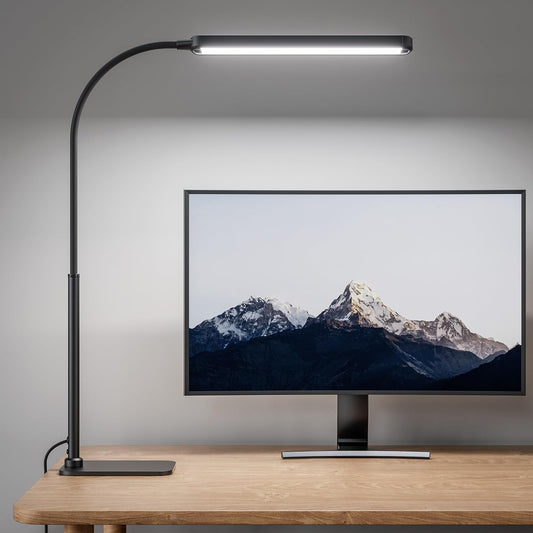 SUPERDANNY Eye-Caring LED Desk Lamp 360° Flexible Gooseneck Work Lamp with Desk Side Clamp Touch Control 3 Light Colors Smooth Dimming Task Lighting Reading Light for Home Office College Dorm, Black