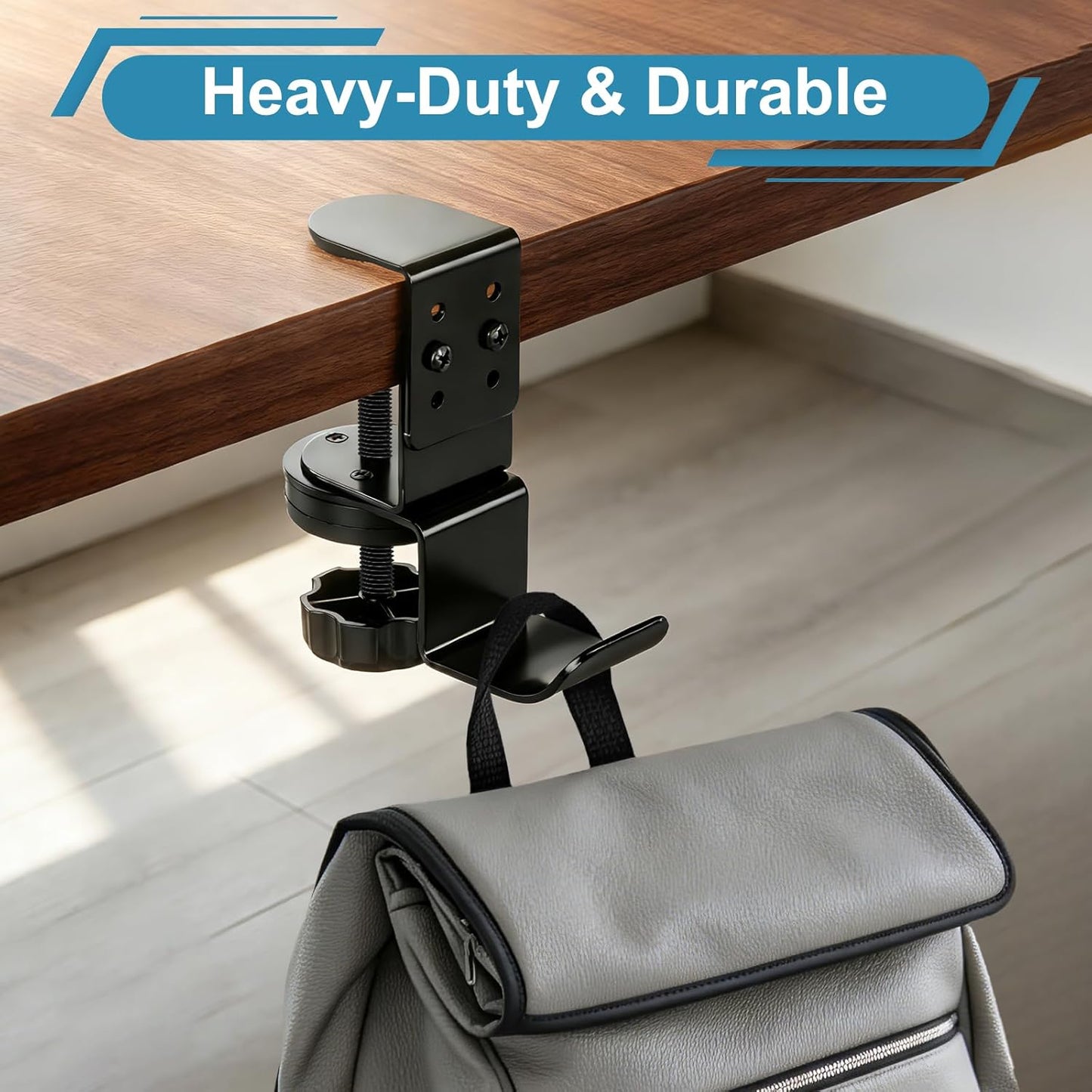 MYITYARD Desk Cup Holder Clamp, Anti-Spill Clip On Table Cup Holder, Rotatable Water Bottle Stand Drink Coffee Mug Storage, Office Accessories for Home and School (Black)