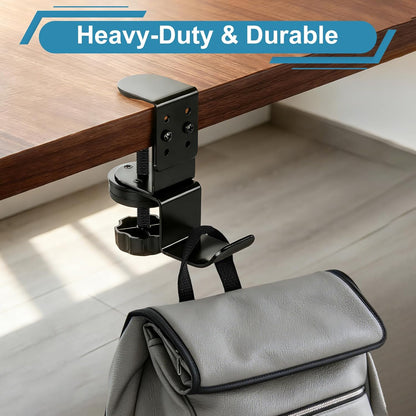 MYITYARD Desk Cup Holder Clamp, Anti-Spill Clip On Table Cup Holder, Rotatable Water Bottle Stand Drink Coffee Mug Storage, Office Accessories for Home and School (Black)