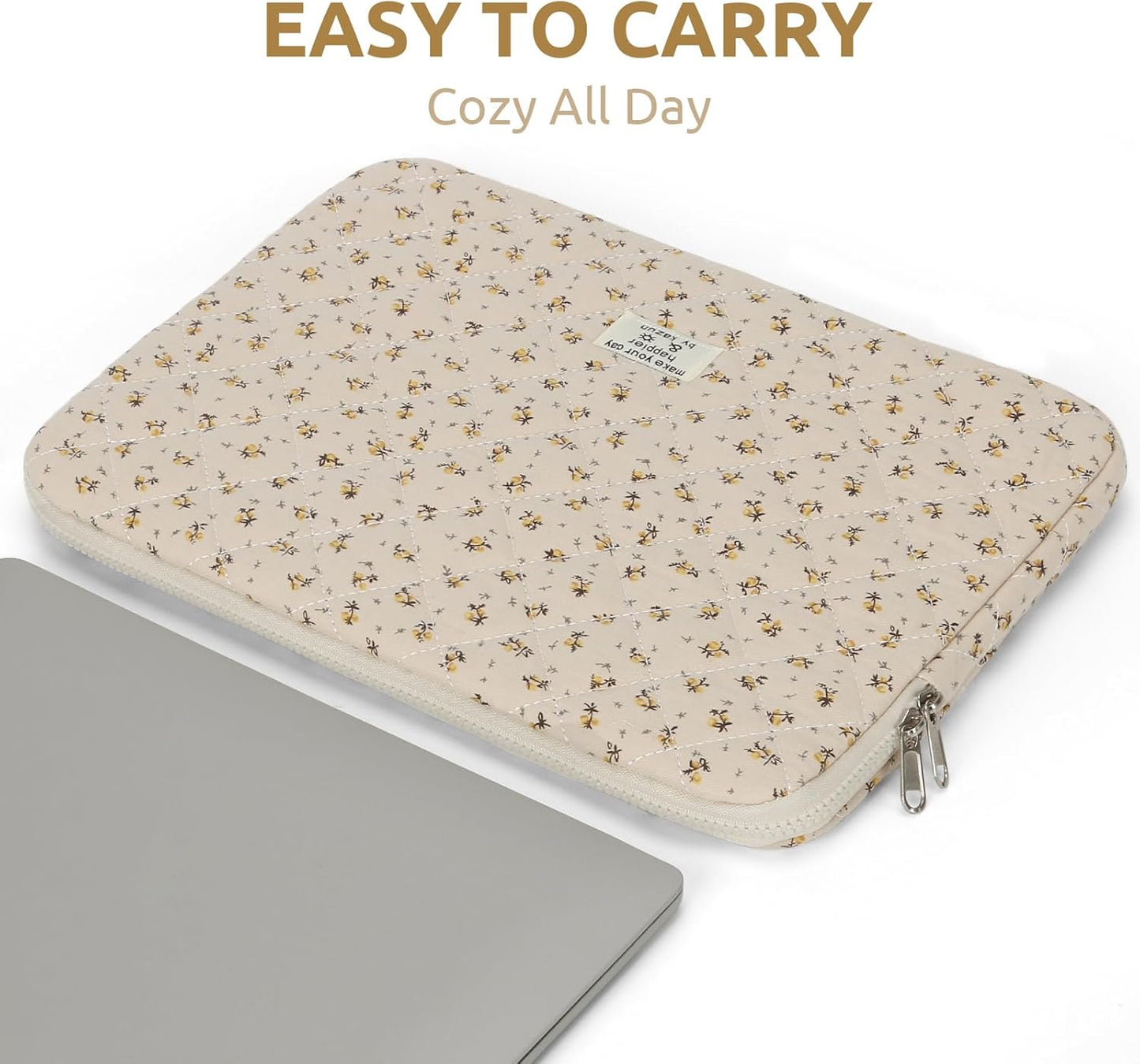 Puffy Laptop Sleeve 13 Inch Cute Quilted Laptop Protective Case Padded Floral Computer Sleeve for MacBook (A-Blue, 13 Inch)