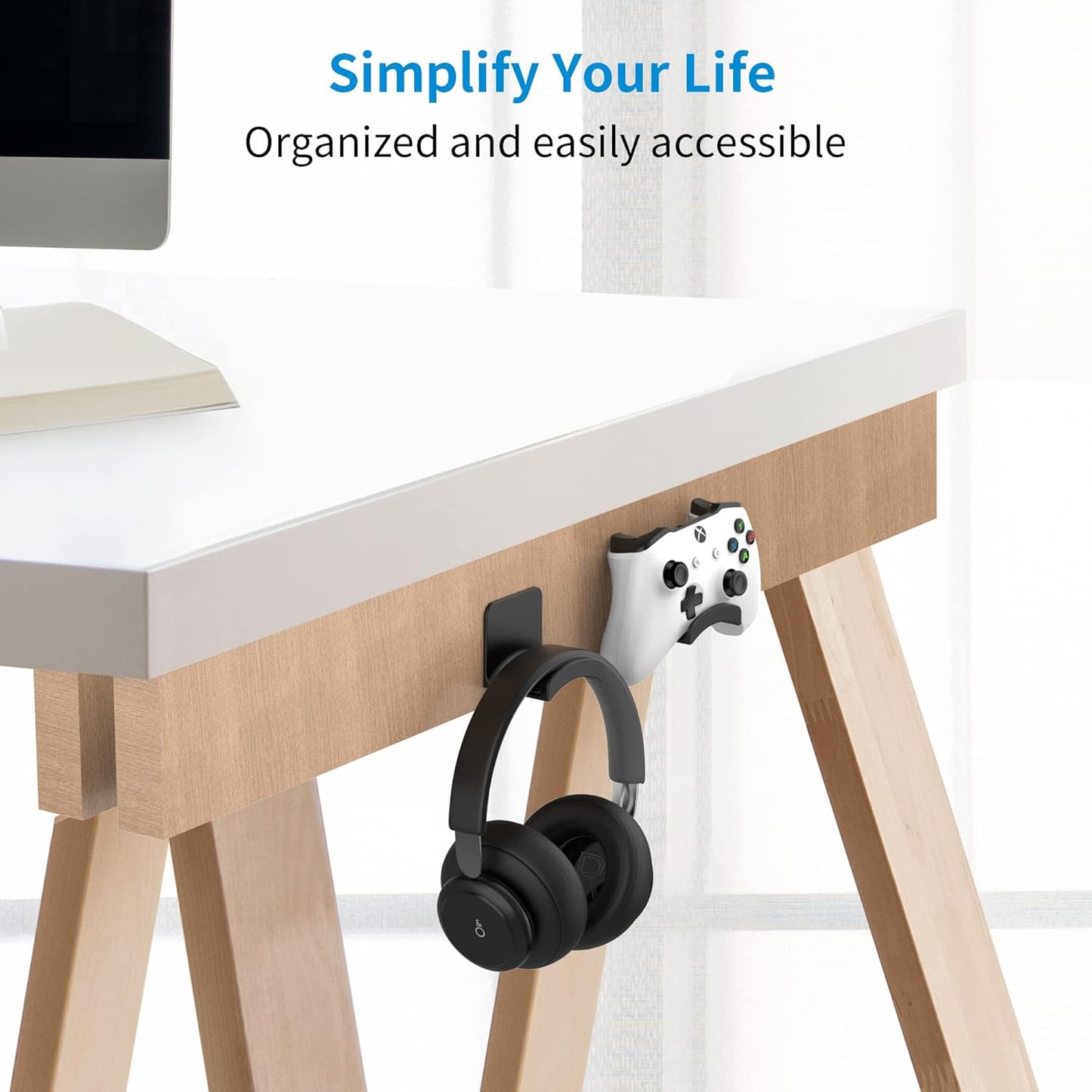 SOKUSIN Headphone Stand Headset Holder - Adhesive Gaming Earphones Hanger, Universal Desk Wall Mount Hook for All Headphone/Controller, Compatible with Beats, AirPods Max,Sony, JBL (White)