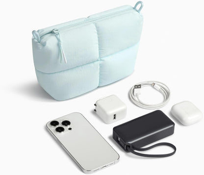 Comfyable Puffy Electronics Organizer Travel Case, Cute Tech Pouch for Women Men, Cable Storage Bag for Charger, Phone, Power Bank, Cord, Compact Tech Accessories Pouch, Rice