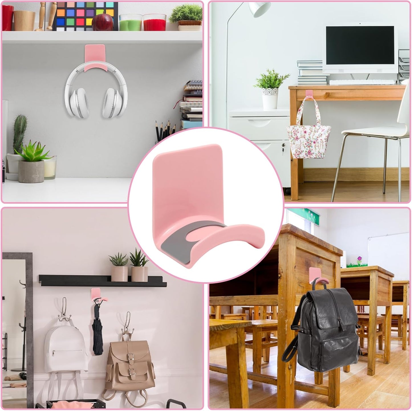 1Pcs Pink ABS Plastic Headphone Stand Hanger, Hanging Headset Holder Hook Under Desk, Adhesive Earphones Hangers for Desk Headphone Hanger, Most Headphones and Controller