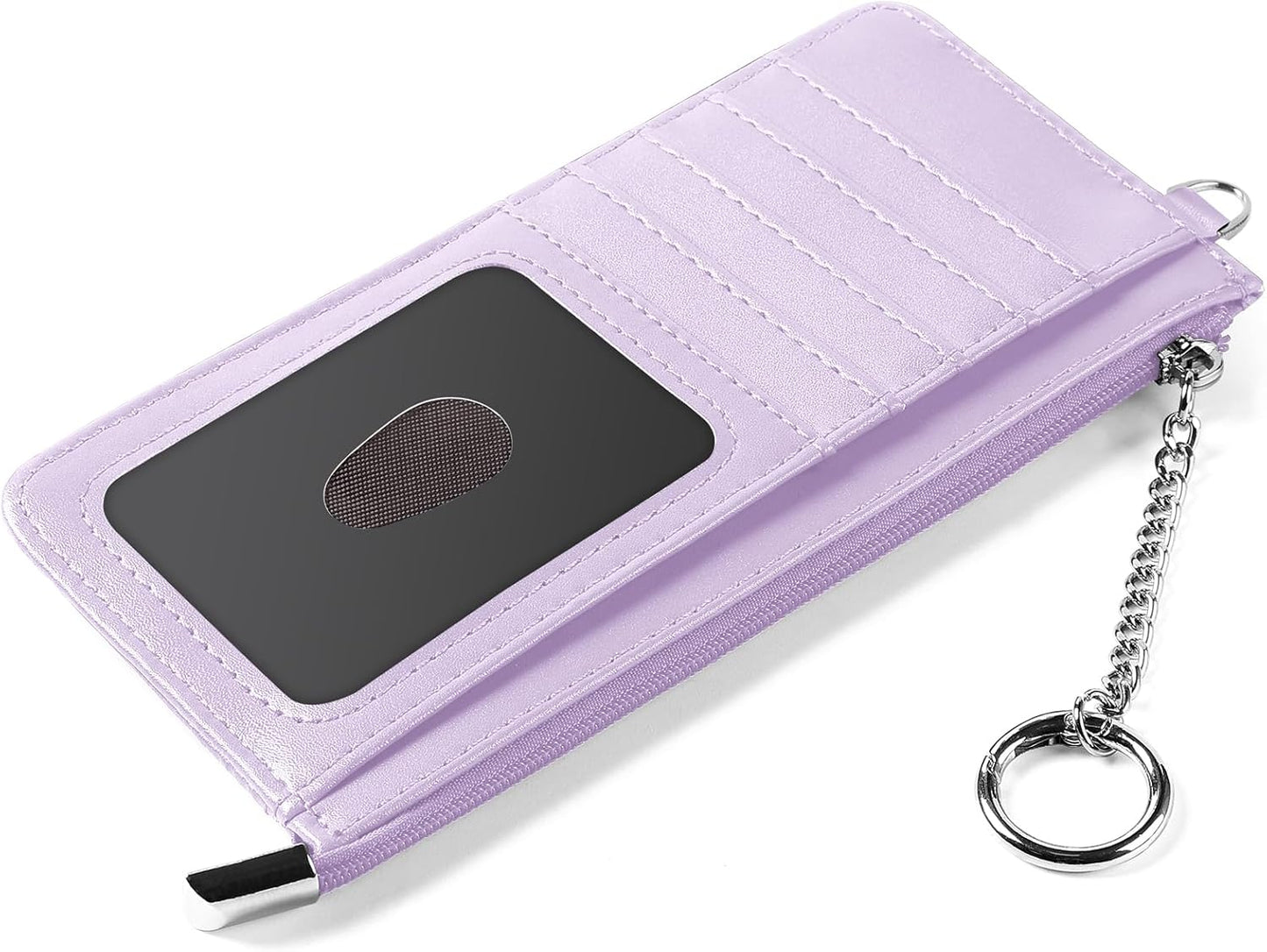 RFID Blocking Slim Credit Card Holder Wallet with Zipper Money Pocket & Keychain, Slim Airtag Wallet for Men Women