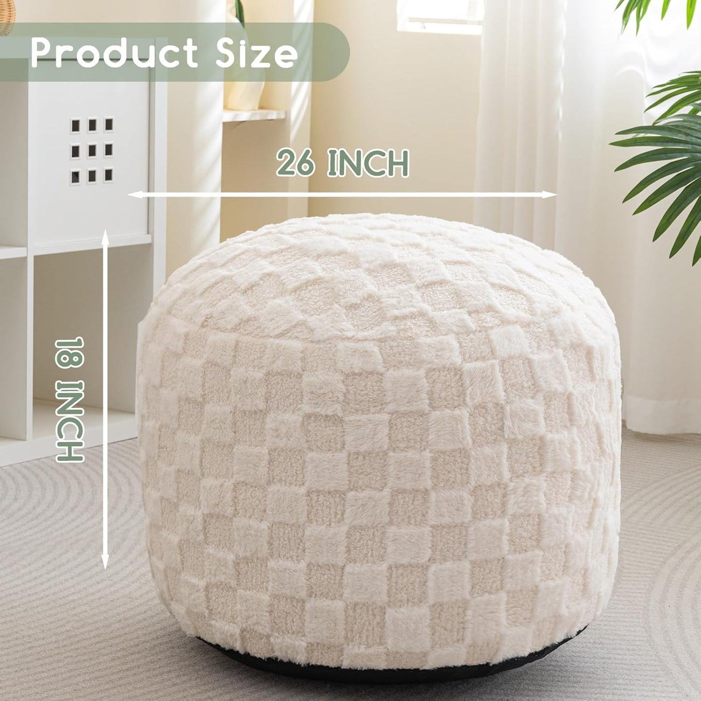 HIGOGOGO Round Stuffed Pouf Ottoman, Corduroy Poufs with Foam Chunk Filling, Furry and Fluffy Pouf Foot Stool Storage Ottoman, 20 X 15 Floor Poufs Foot Rest for Living Room, Dark Grey
