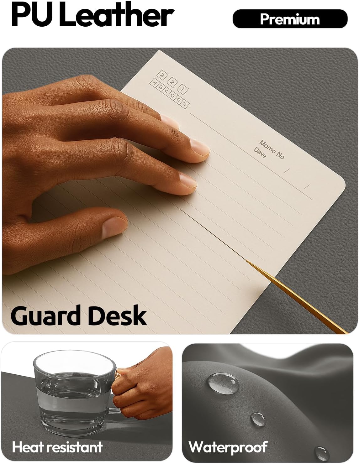 YSAGi Large Extended PU Leather Desk Pad Protector – Non-Slip Waterproof Desk Mat for Office & Home, Easy Clean Mouse Pad & Laptop Writing Blotter 35.4"x17" Black - Colors B