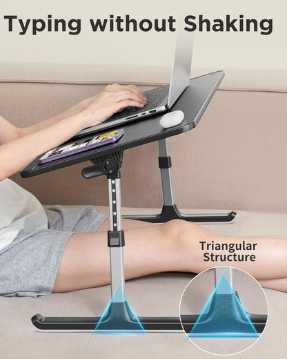 SAIJI Leather Lap Desk Laptop Bed Tray Table, Adjustable Laptop Stand for Bed, Portable Lightweight Standing Desk for Writing Eating Reading Couch Sofa Floor for Adults Kids (20.5"*11.8",Gray)