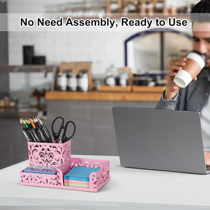EasyPAG Desk Organizer with 3 Compartment for Pencil Sticky Note Holder and Office Accessories,White