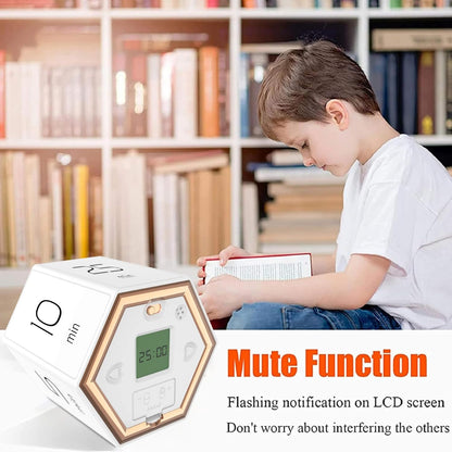 Hexagon Flip Timer, Kitchen Timer for Cooking, Various Time Presets, LCD Digital Display, Magnetic Suction, Mute Alarm Modes, Practical Gift Ideal for Study, Office, Gym, Kitchen, etc. (Black)