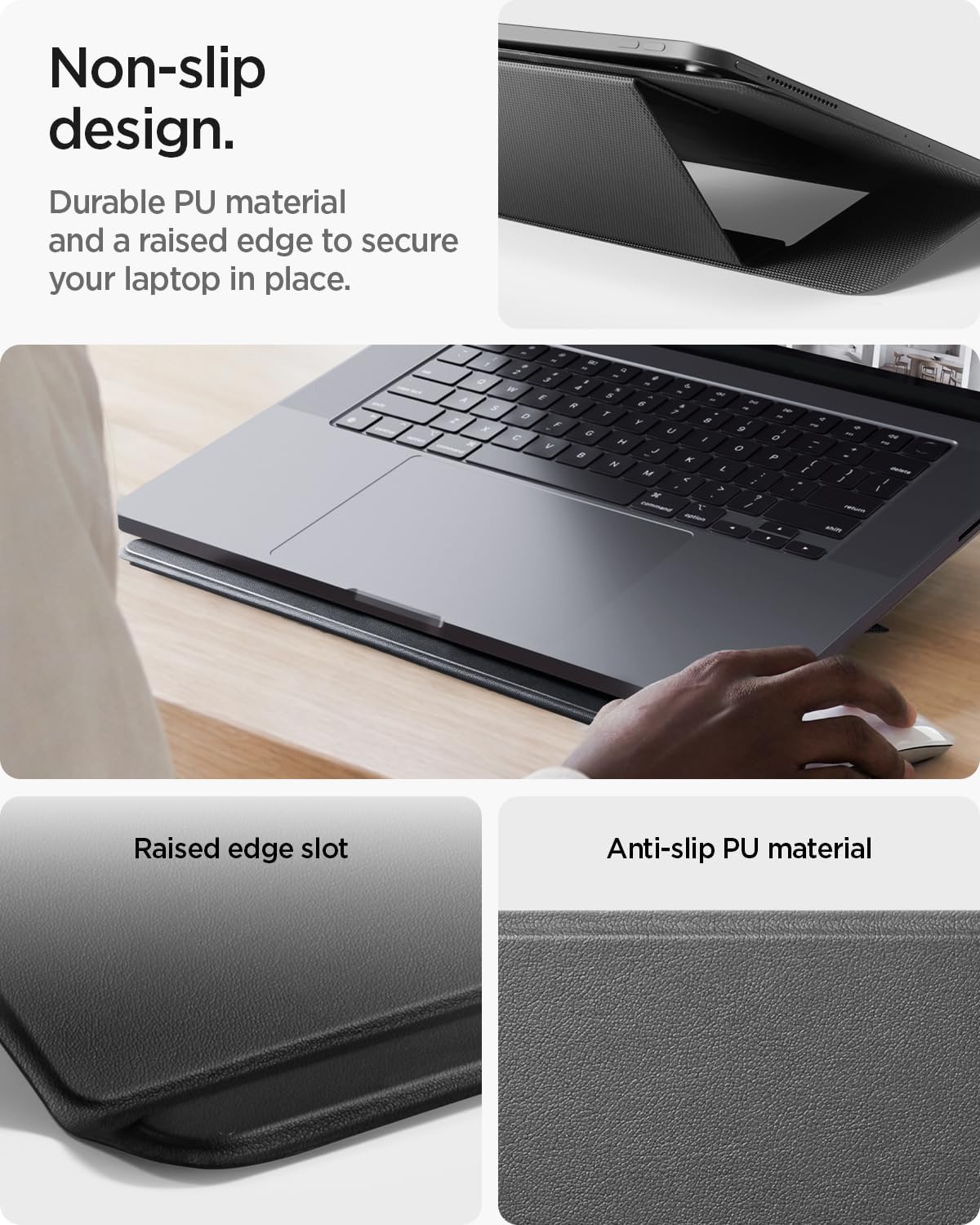 Spigen Slim Fold Portable Laptop Stand Keyboard Riser Foldable Ergonomic Angle Lift Anti-Slip Compatible with MacBook Neo, MacBook Air, MacBook Pro 11"-16" and iPad/Air/Pro and More - Black (LD201-S4)