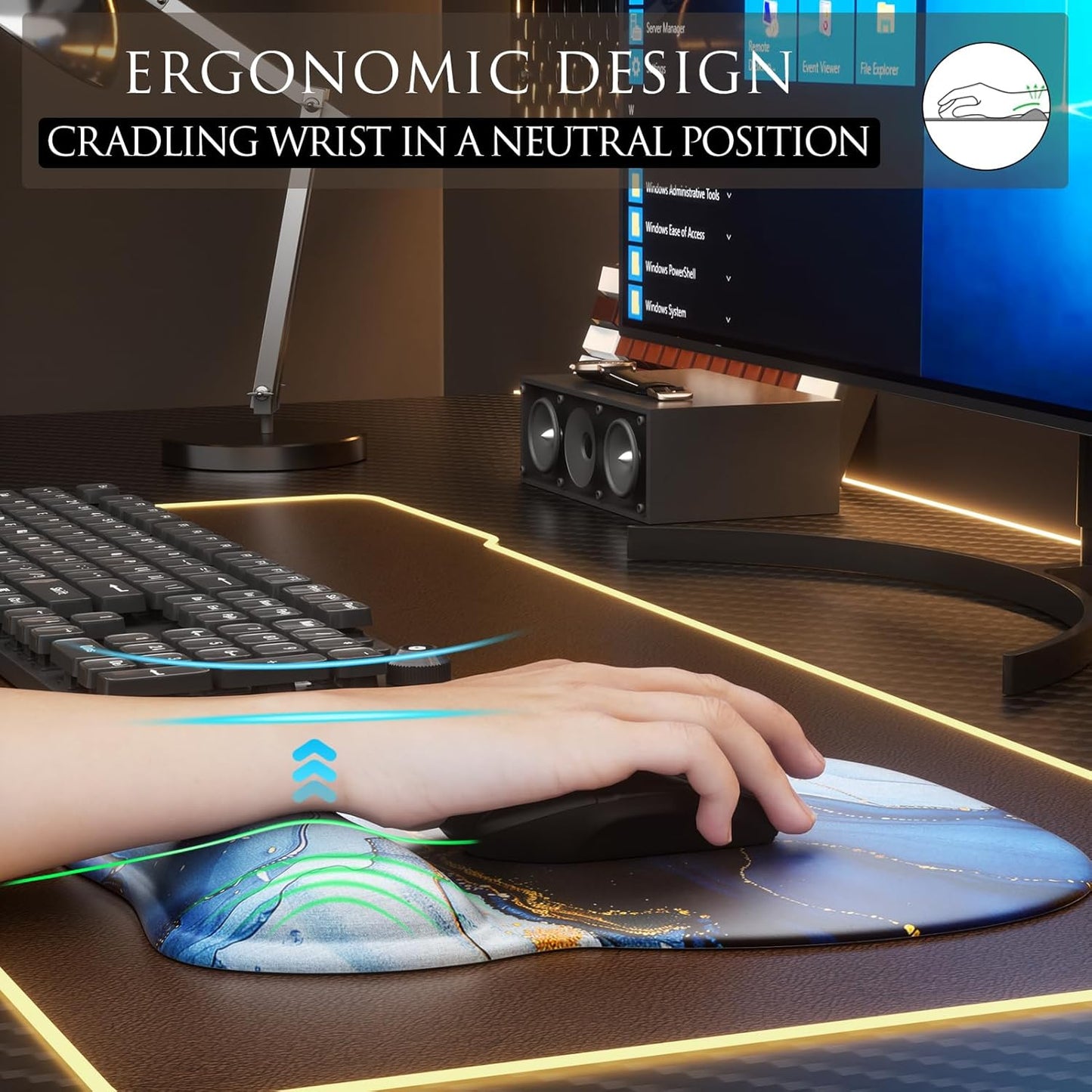 MROCO Ergonomic Mouse Pad with Gel Wrist Rest, Smooth Wrist Support Surface, Non-Slip PU Base for Pain Relief, Comfortable Mousepad for Computer, Laptop, Office & Home, 9.4 x 8.1 in, Black