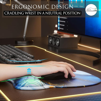 MROCO Ergonomic Mouse Pad with Gel Wrist Rest, Smooth Wrist Support Surface, Non-Slip PU Base for Pain Relief, Comfortable Mousepad for Computer, Laptop, Office & Home, 9.4 x 8.1 in, Black