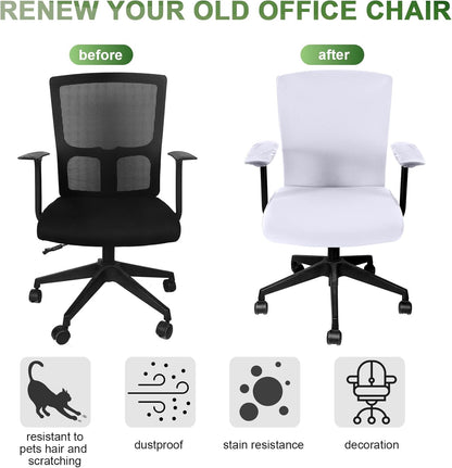 Tallew 4 Pcs Office Chair Covers Set Computer Universal Protective Stretchable Chair Seat Covers Desk Armrest Cover Pads Office Cushion Backrest for Rotating(Regular,Black)