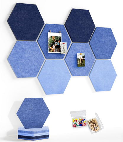 8 Pack Hexagon Felt Bulletin Board Tiles - 12" Large Thick Pin Board for Walls with 30 Push Pins, DIY Boards for Office Home School Decor, Aesthetic Hex Cork Board Alternative