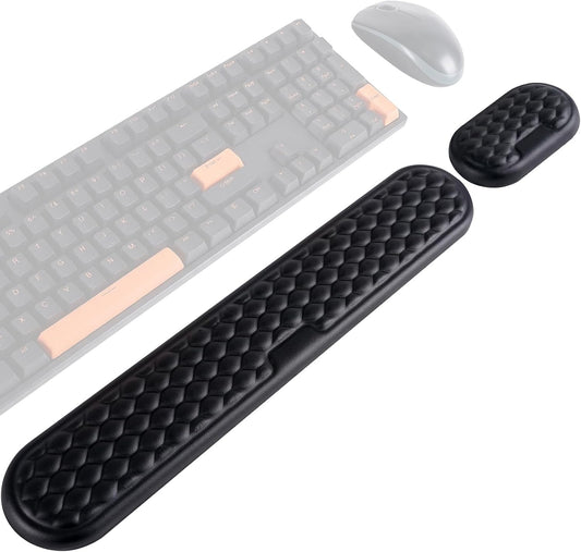 Wrist Rest for Keyboard and Mouse, Ergonomic Memory Foam Keyboard Set with Non-Slip Base, Soft Arm Cushion & Palm Support for Office, Home, Gaming & Laptop Typing, Reduces Fatigue & Strain, Black