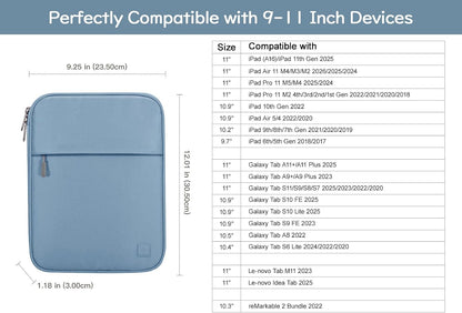 Dadanism 9-11 Inch Tablet Sleeve Padded Carrying Case for iPad (A16) 11th Gen 11", iPad 10th Gen 10.9", iPad Air M4/Pro M5 11", iPad Air 5/4, iPad 9/8/7th Gen, Galaxy Tab A11+ Plus 11", Blue
