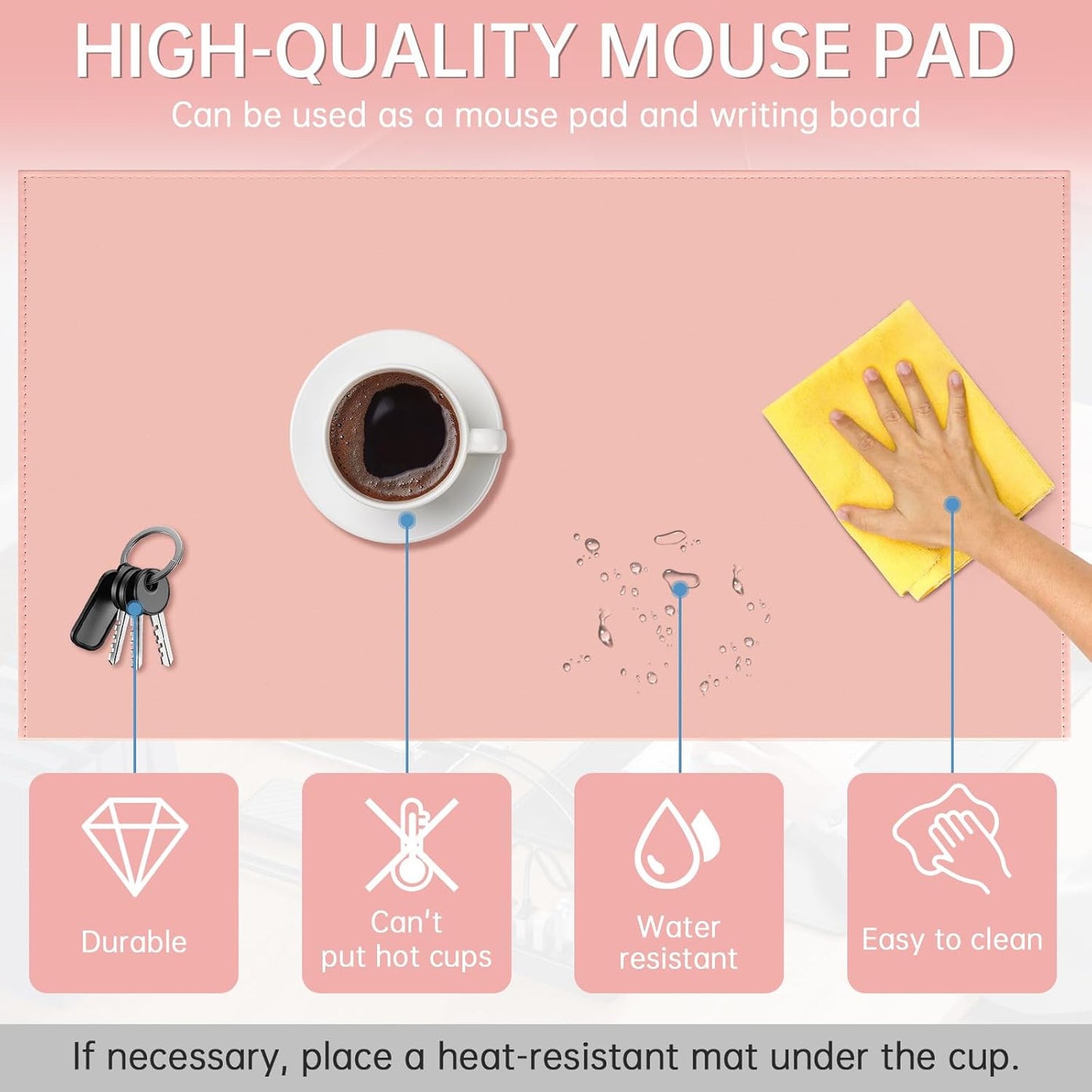 AKOZLIN 35.4"x 18.9" Soft PU Leather Surface Office Desk Mouse Mat Anti-Push Pad with Full Grip Fixation Lip Table Blotter Edge-Locked Protector