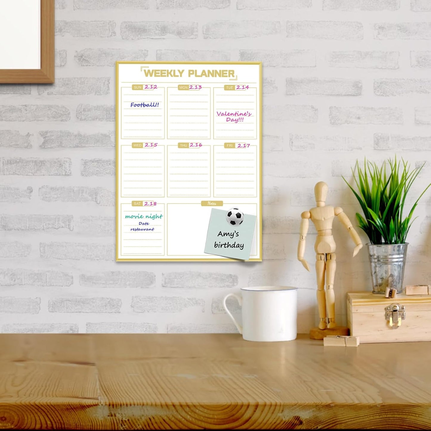 Dry Erase White Board Weekly Calendar Board, Magnetic Whiteboard for Wall,Gold Aluminum Frame Message Board,Vertical, Planner Board for Office, Home, School