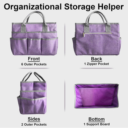 Cupohus Art Organizer Craft Storage Tote Bag with Pockets and Handles, Oxford Fabric Carrying Caddy for Teacher, Officer, Artist, Traveler –Purple