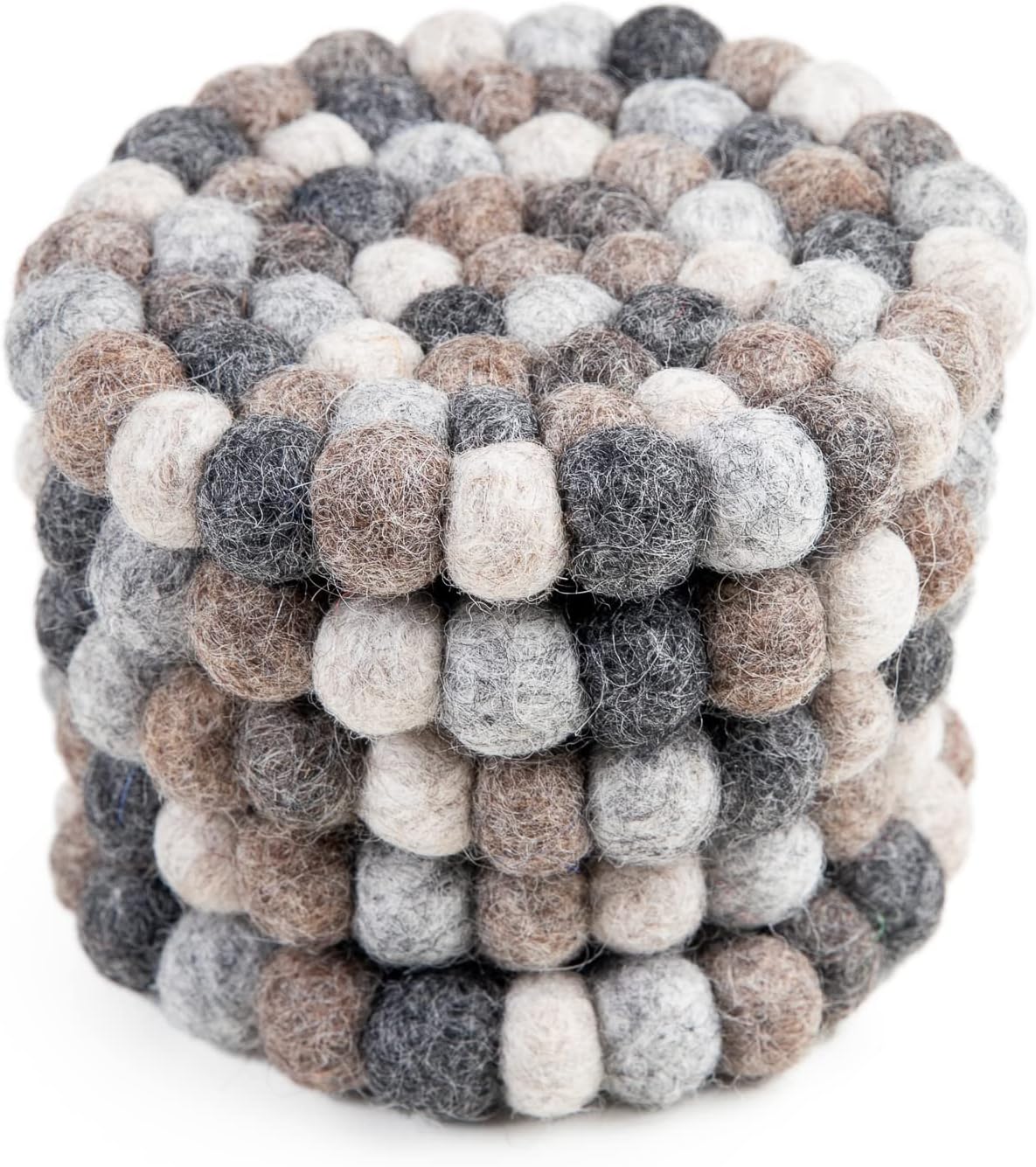 Round Felt Ball Coasters - 100% Merino Wool Table Coasters - Felt Coaster Pads, Absorbent Trivet for Drinks - Heat Resistant, Thick & Durable Hand Felted - Woolygon - Multicolor Set of 5 (Rainbow)