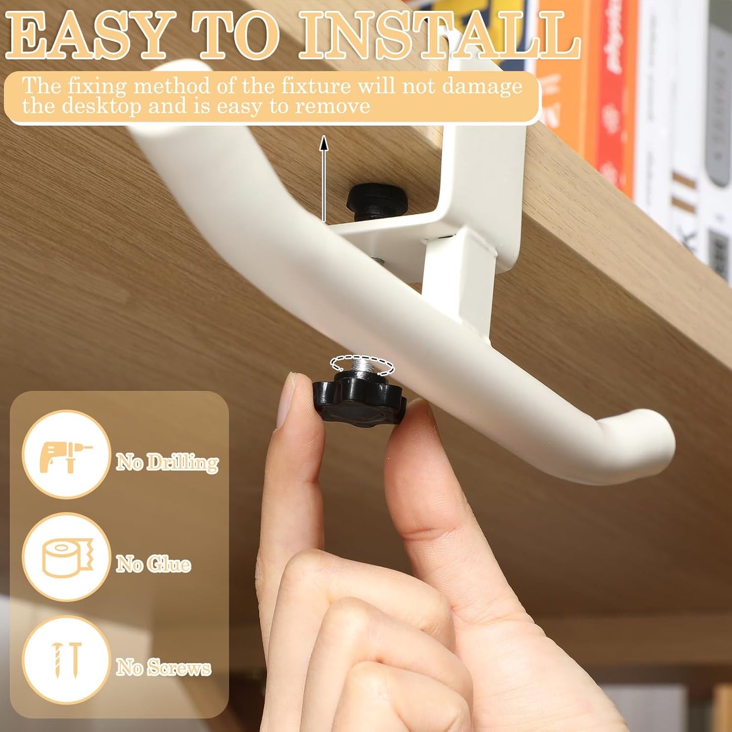 Geelin Bag Hook for Desk Table Heavy-Duty Backpack Hanger Clamp On Purse Holder Adjustable Under Desk Bag Hook for Headphones Handbag Hanger for Classroom Dorm Back to School(Beige)