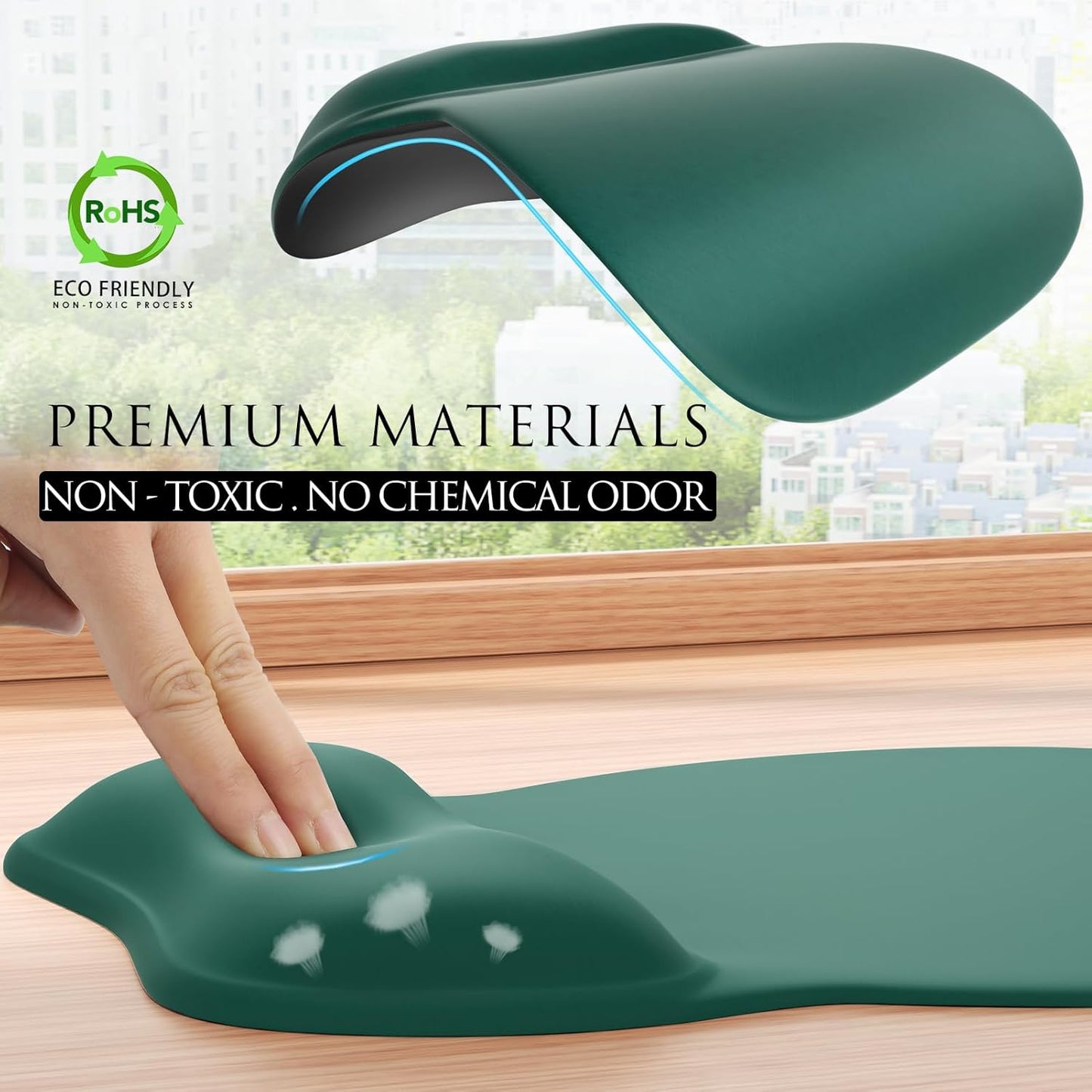 MROCO Ergonomic Mouse Pad with Gel Wrist Rest, Smooth Wrist Support Surface, Non-Slip PU Base for Pain Relief, Comfortable Mousepad for Computer, Laptop, Office & Home, 9.4 x 8.1 in, Black