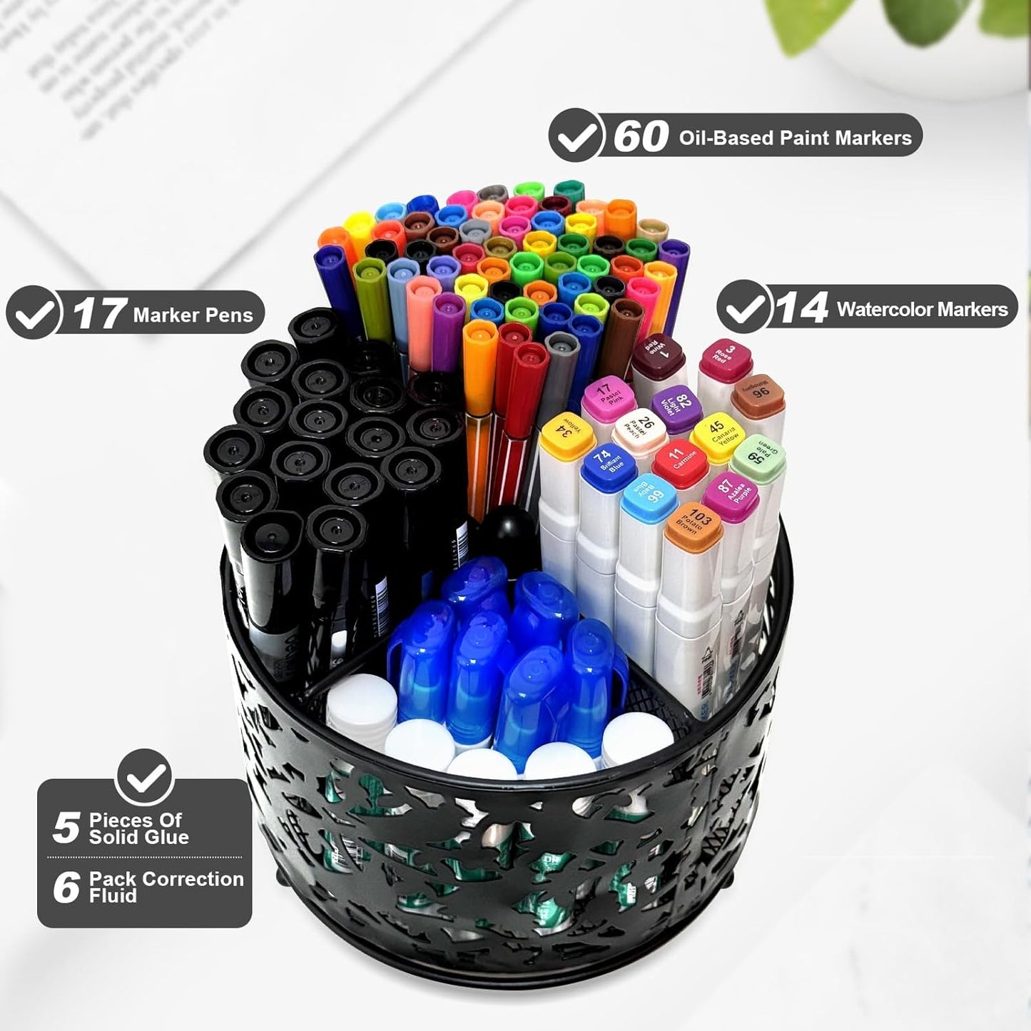 360 Degree Rotate Pen Holder for Desk Mesh Desk Pen Organizer Pencil Holder Large Capacity Accessories & Workspace Organizers for School,Home (Black, No hook)