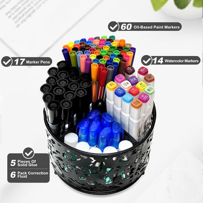 360 Degree Rotate Pen Holder for Desk Mesh Desk Pen Organizer Pencil Holder Large Capacity Accessories & Workspace Organizers for School,Home (Black, No hook)