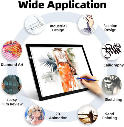 Black A4 Dimmable LED Artcraft Light Box Tracer Slim Light Pad Portable Tablet, USB Power Cable Copy Drawing Board Tracing Table for Artists Designing, Animation, Sketching, Stenciling X-ray Viewing