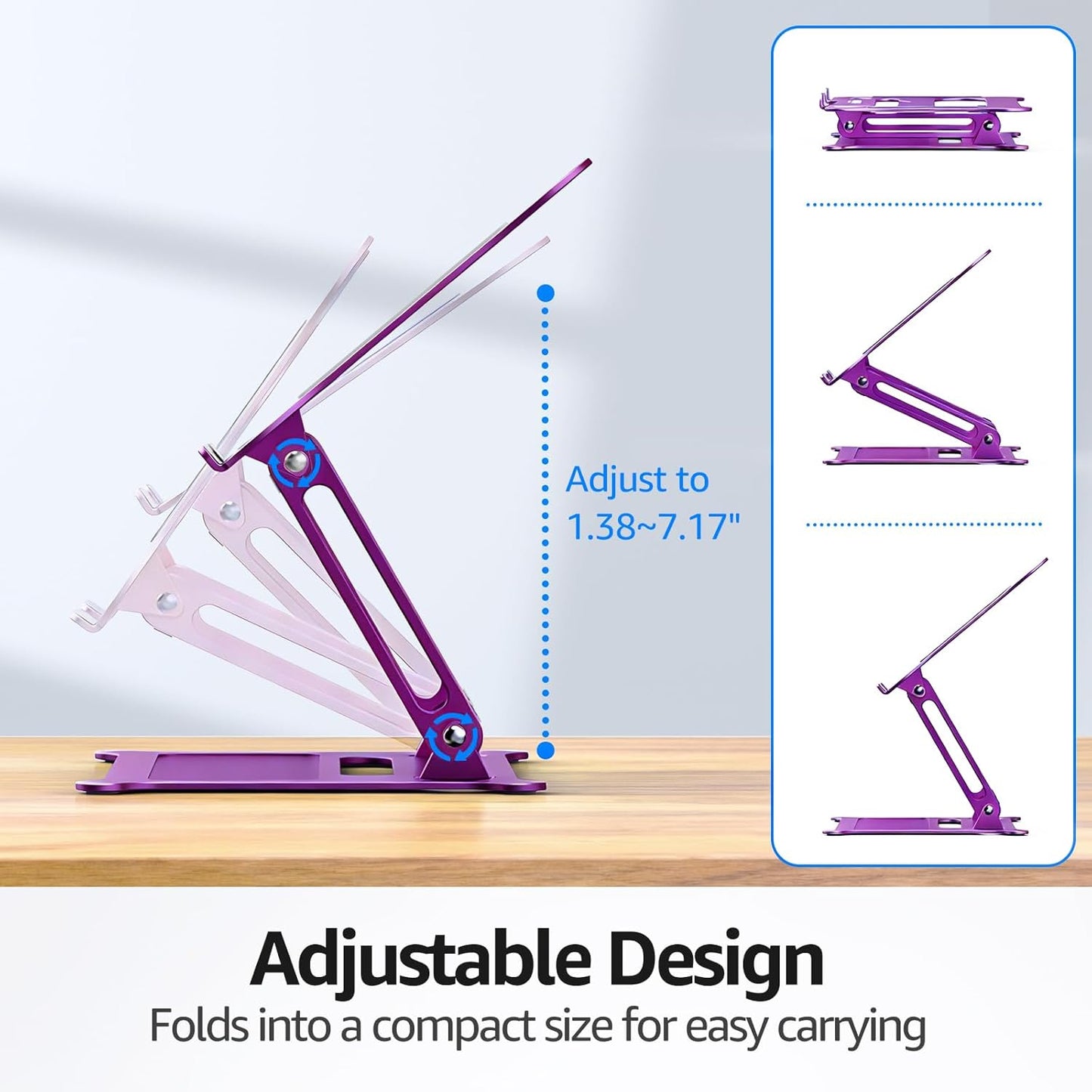 Urmust Aluminum Laptop Stand, Portable Laptop Riser, Adjustable Laptop Stand for Desk Foldable, Ergonomic Computer Notebook Holder for MacBook Air Pro HP, Office Desk Accessories (10-15.6'')- Black