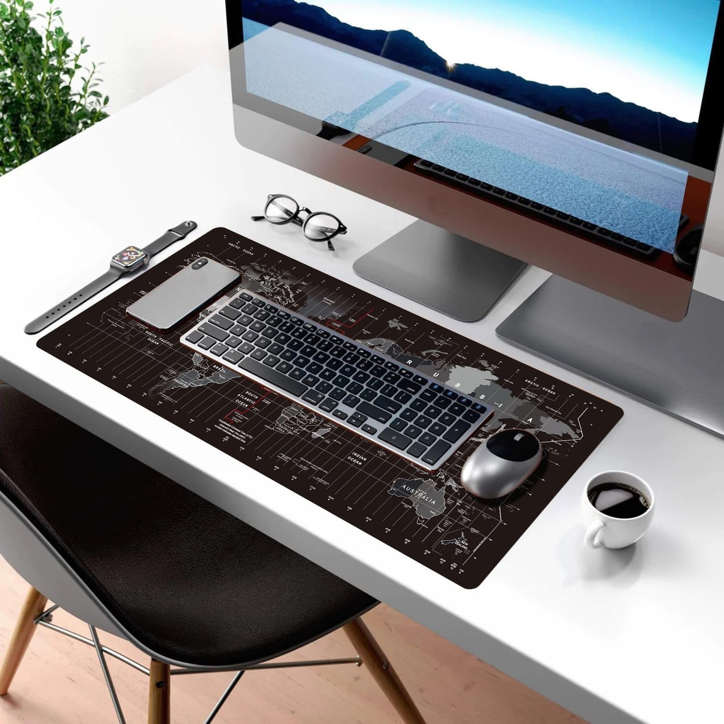 HGWALP Black Topographic Large Gaming Mouse Pad Extended XXL(900 * 400 * 3MM) Mouse Mat Long Desk Pad with Stitched Edges for Keyboard Home Office Gaming Work Big Desk Mat