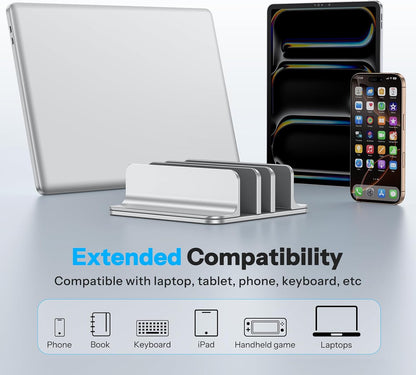 OMOTON Vertical Laptop Stand [Updated Double Version], Desktop Aluminum Mac Book Stand with Adjustable Dock Size, Fits All Mac Book, Surface, Chrome Book and Gaming Laptops (Up to 17.3 inch) (Black)