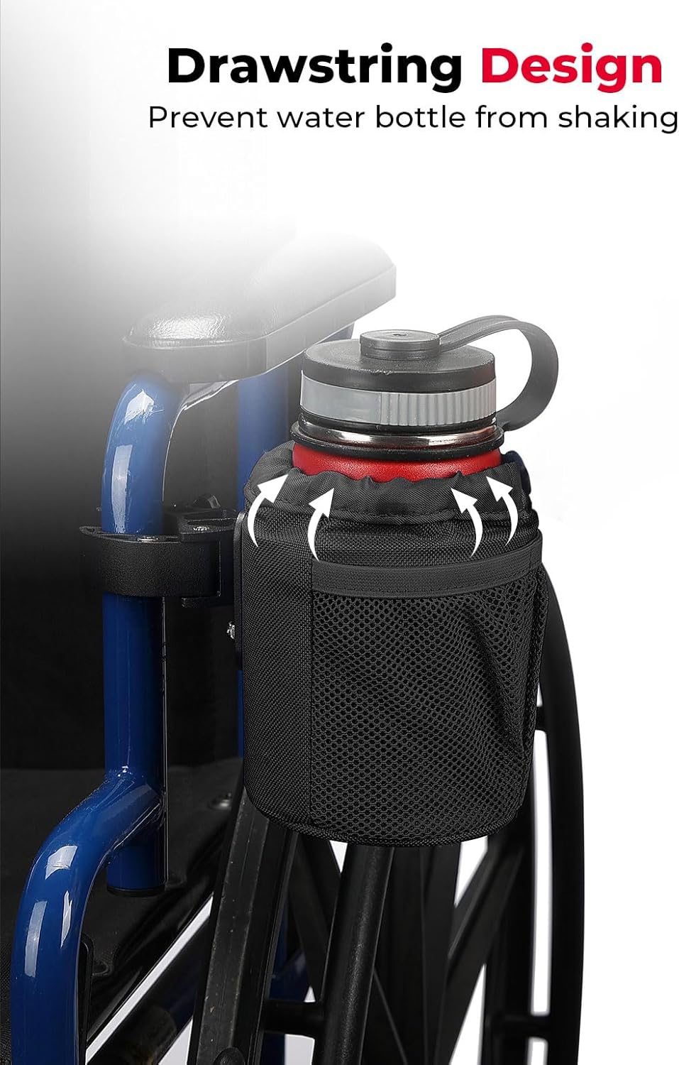 KEMIMOTO Wheelchair Cup Holder, Oxford Fabric Drink Cup Holder with Alligator Clamp for Motorcycle, Walker, Stroller, Scooter, Wheelchair, ATV, Bike, Golf Cart, Black