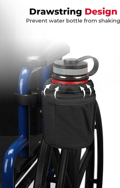KEMIMOTO Wheelchair Cup Holder, Oxford Fabric Drink Cup Holder with Alligator Clamp for Motorcycle, Walker, Stroller, Scooter, Wheelchair, ATV, Bike, Golf Cart, Black