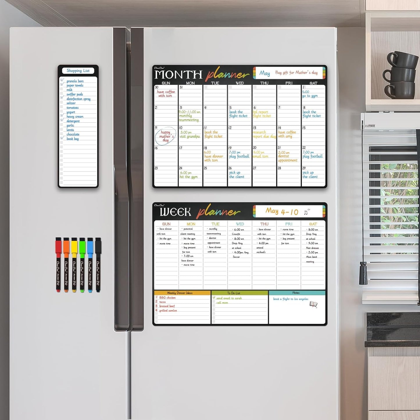 Magnetic Dry Erase List Board - 4"x12" Multifunctional List Board for Fridge - 6 Extra Fine Point Markers Included - Shipped Flat
