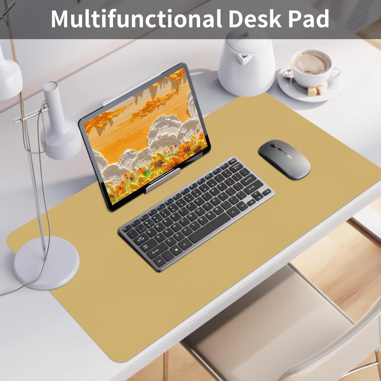 Bloss Leather Desk Pad and Keyboard Wrist Rest, Large Mouse Pad + Keyboard Pad+Mouse Wrist Support, Non-Slip Desk Mat Protector for Office, Home(31.5×15.7 Inches,Beige) - Colors A