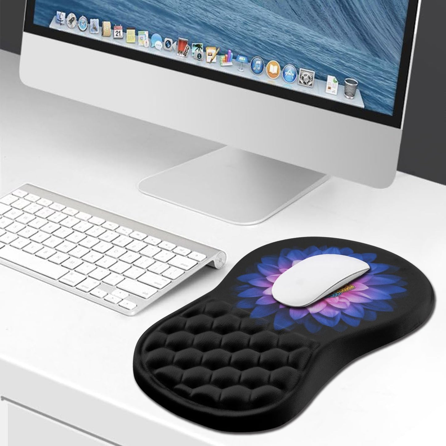 Hokafenle Ergonomic Mouse Pad Wrist Support, Wrist Rest Mousepad for Carpal Tunnel Pain Relief with Integrated Memory Foam Slope Massage Bulge (11.8x7.9 inch,Topographic Contour)