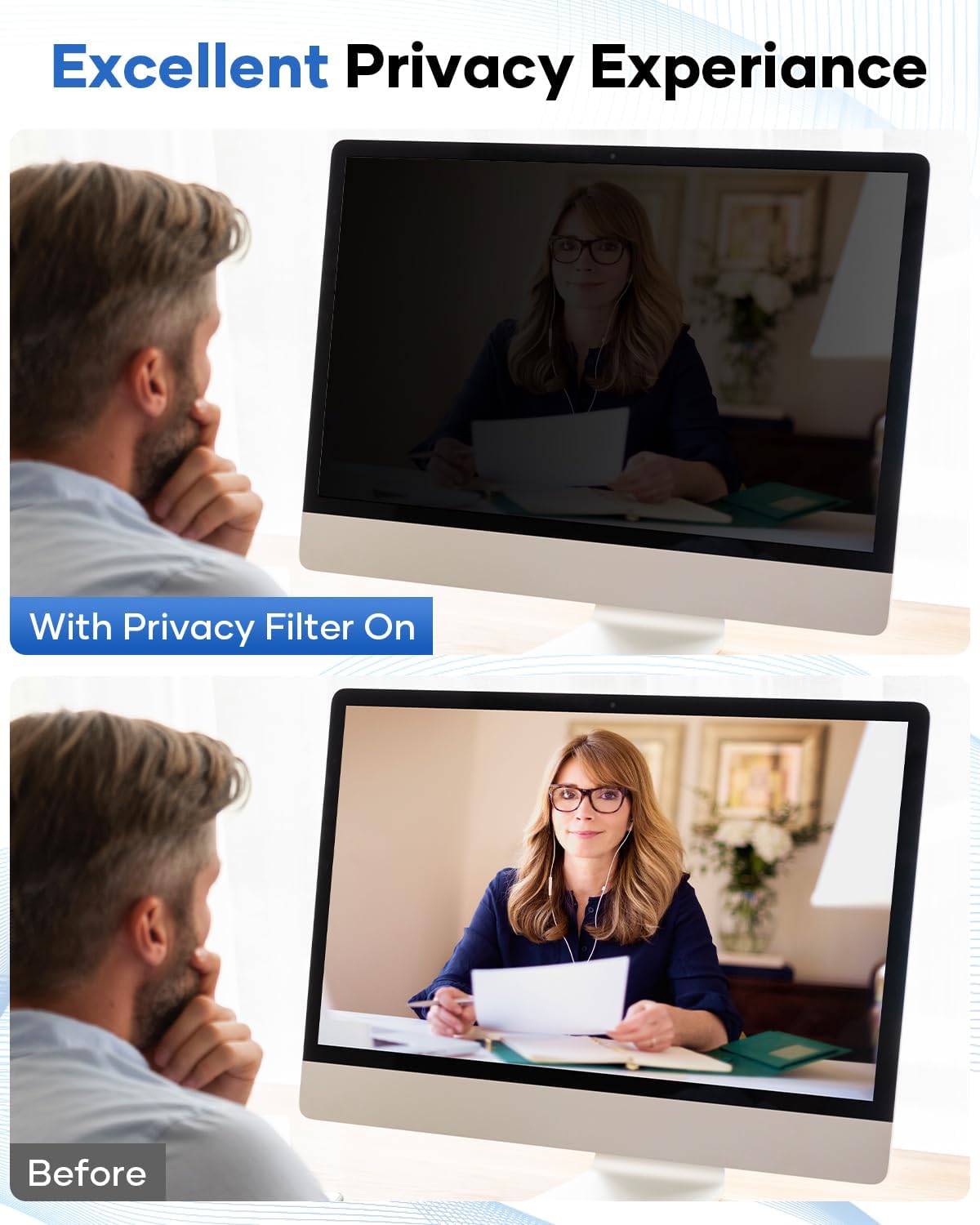 [2 Pack] 24 Inch Computer Privacy Screen for 16:9 Aspect Ratio Widescreen Monitor, Eye Protecting Anti-glare Blue Light Display Screen Privacy Protection, Removable Anti-scratch Coating