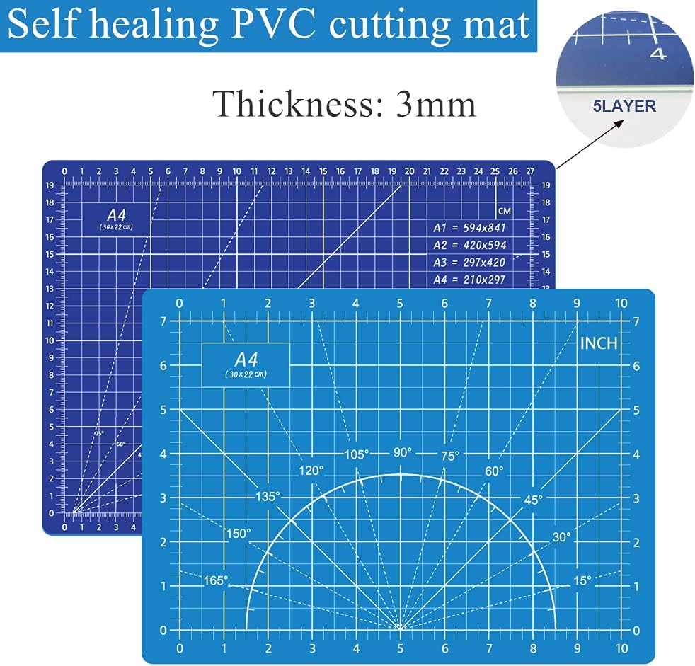 Headley Tools Rotary Cutter Set - 45mm Fabric Cutter, 5 Extra Rotary Blades, A3 Cutting Mat, Quilting Ruler and Sewing Clips, Craft Knife Set, Ideal for Crafting, Sewing, Patchworking, Purple