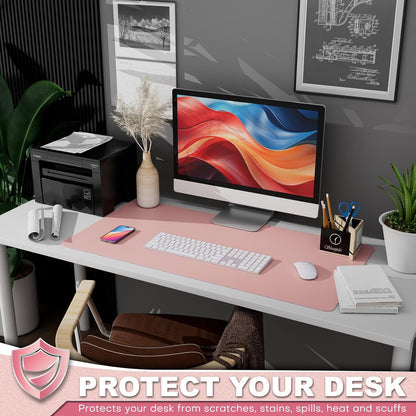 K KNODEL Leather Desk Pad Protector, Office Desk Mat, Large PVC Leather Desk Blotter, Non-Slip Mouse Pad (Dark Brown, 15.7" x 31.5")