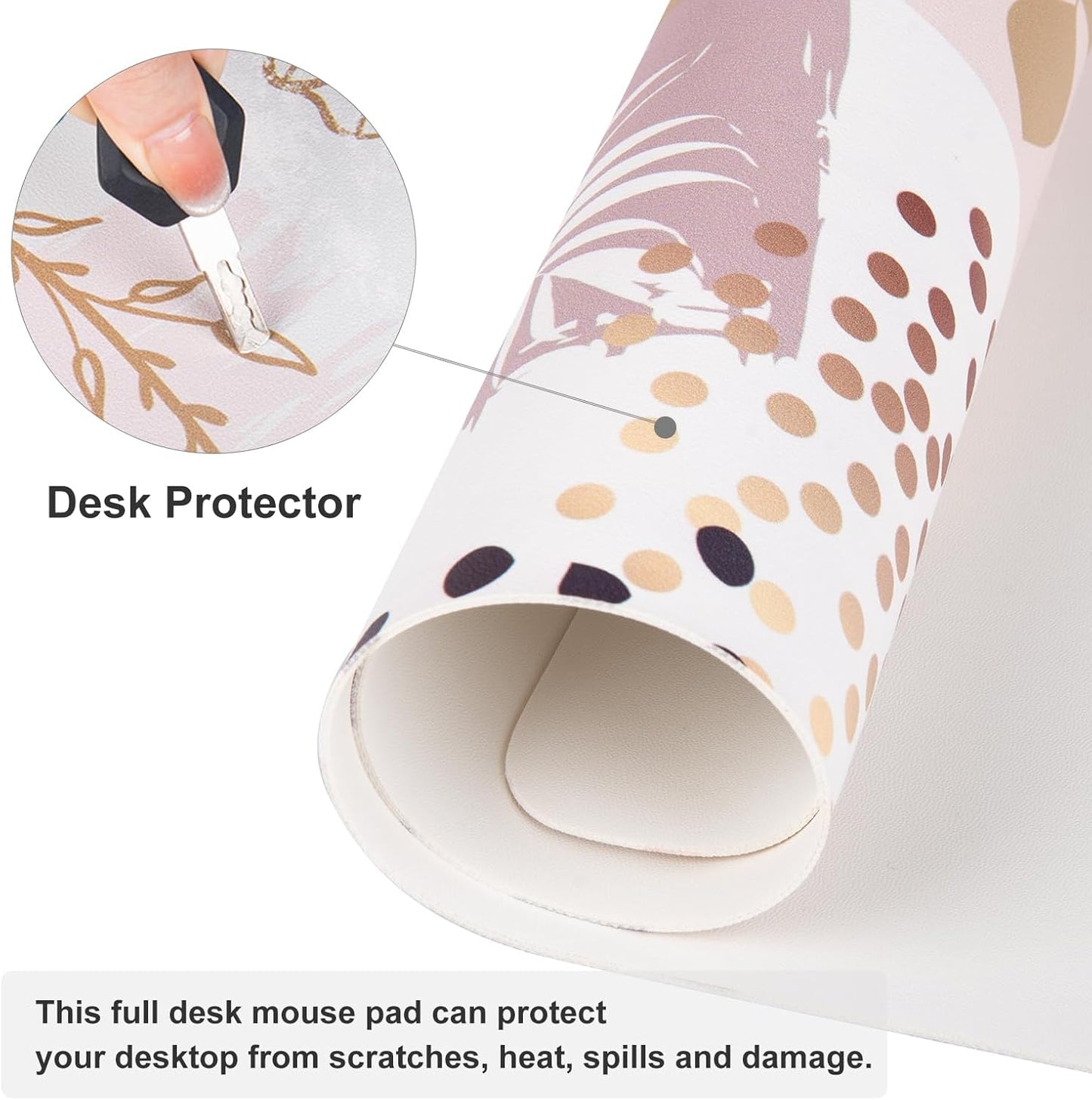 QIYI Large Mouse Pad, Cute Pink Desk Mat for Desktop, Women Girls PU Leather Desk Pad Waterproof Gaming Mousepad, Rose Gold Marble Computer Protector Writing Pad for School Office Home 31.5" x 15.7"