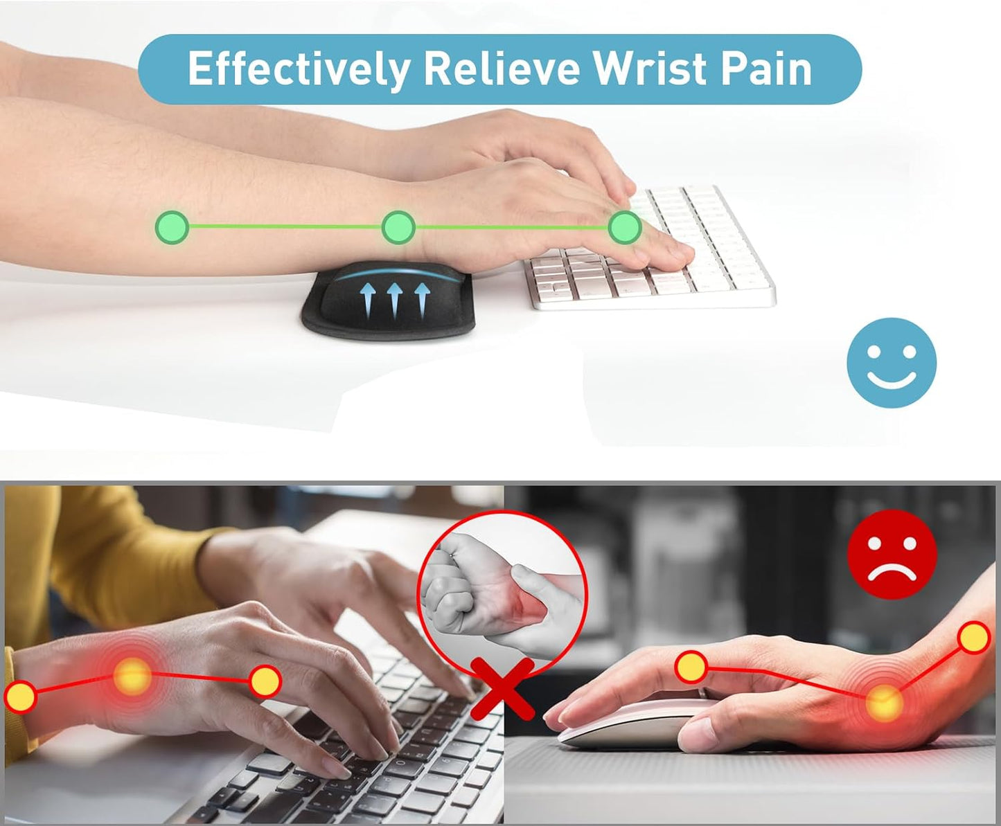 Yolanda Keyboard Wrist Rest Memory Foam, Easy Typing Pain Relief, Keyboard Mouse Pad Set for Computer, Laptop, Home & Office