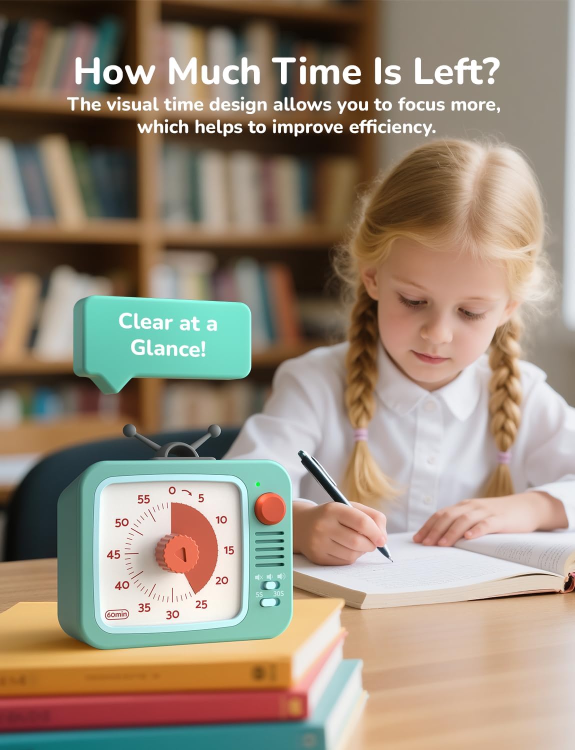 LIORQUE Visual Timer for Kids with Pause Function, 60-Minute Countdown Timers for Classroom Office Kitchen with Silent Operation, Kids Timer for Teaching